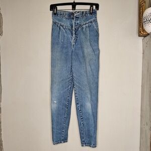 Vintage Chic High Waisted Pleated Acid Wash Denim Mom Jeans Womens 80s Retro‎